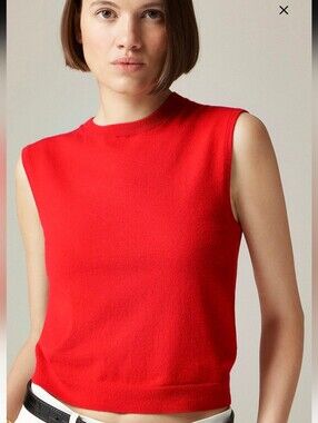 ​J. Crew Red Cashmere Blend Shell Sweater Vest Sleevekess Keyhole Minimalist